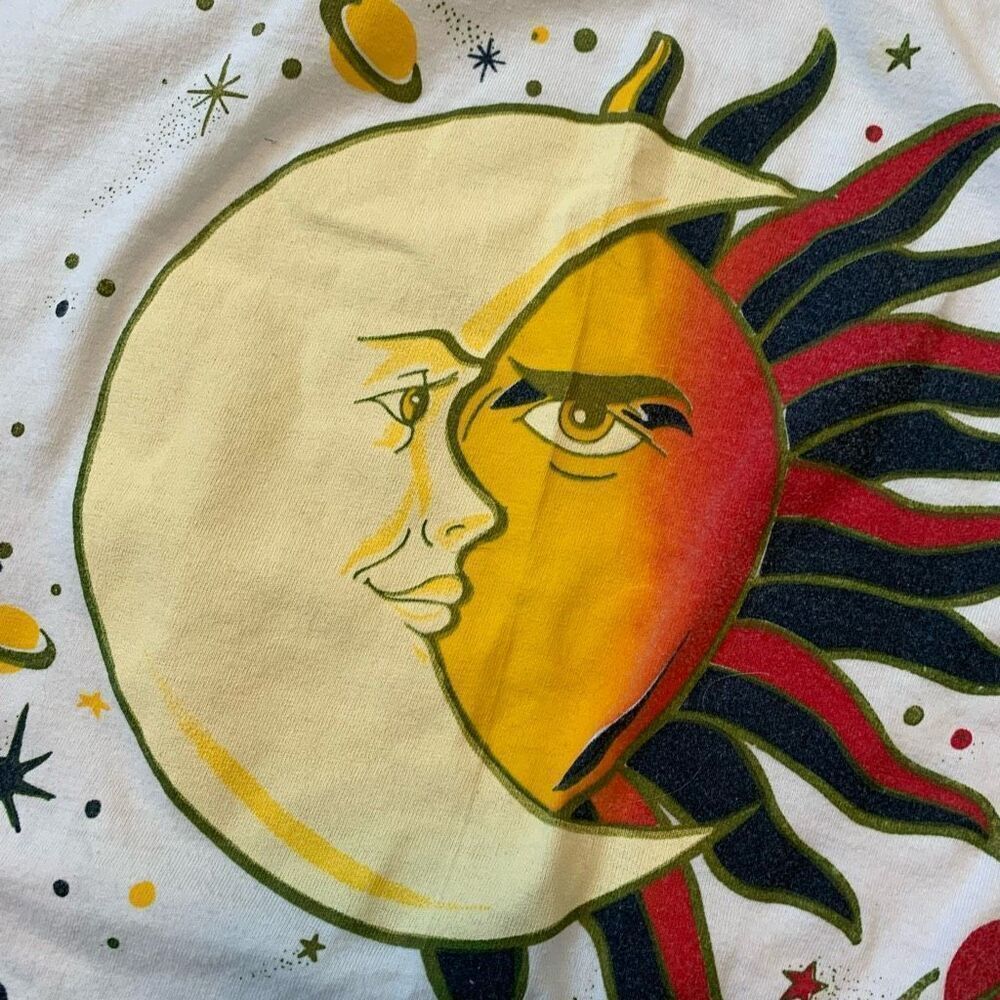 Vintage Aries White Cut Off Cropped T Shirt L Large Sun Moon Zodiac - Picture 6 of 8